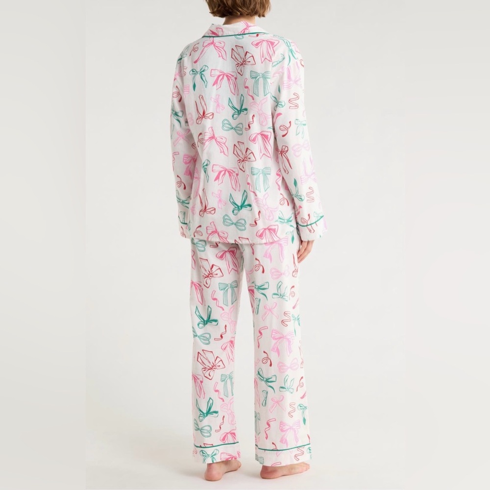 PJ Salvage Flannel Pajama Set Bows Women Medium Ivory Top & Pants NWT🎀 - Picture 3 of 3